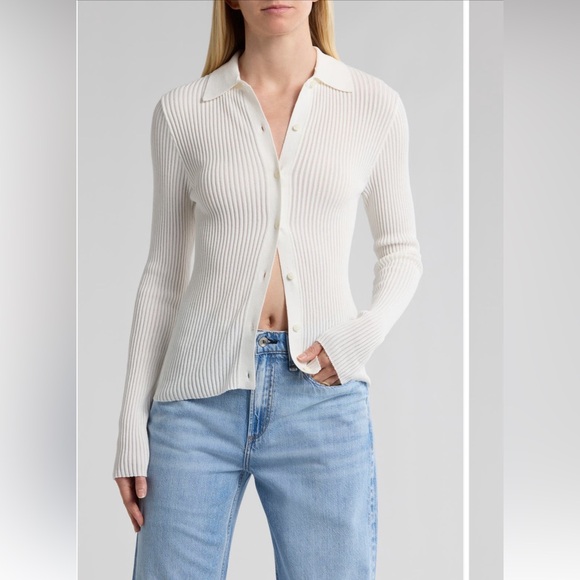 rag&bone Ribbed Button Front Cardigan White XS - Picture 1 of 10